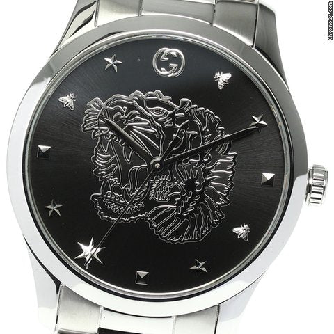 Gucci G Timeless Tiger Black Dial Silver Steel Strap Watch For Women - YA1264125 Watches Gucci   