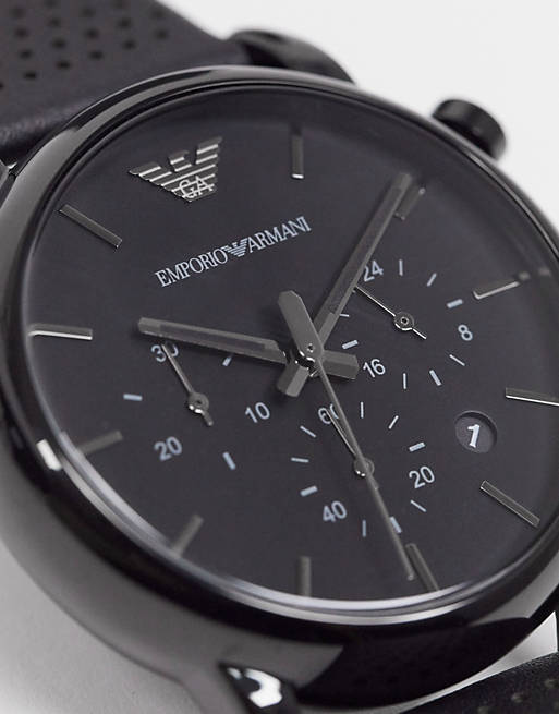 Emporio Armani Luigi Chronograph Black Dial Black Leather Strap Watch For Men - AR1737 Watches Emporio Armani   