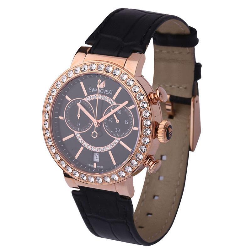 Swarovski Citra Sphere Chronograph Black Dial Black Leather Strap Watch for Women - 5055209 Watches Swarovski   