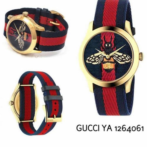 Gucci G Timeless Bee Red & Blue Dial Red Two Tone Nylon Strap Watch For Men - YA1264061 Watches Gucci   