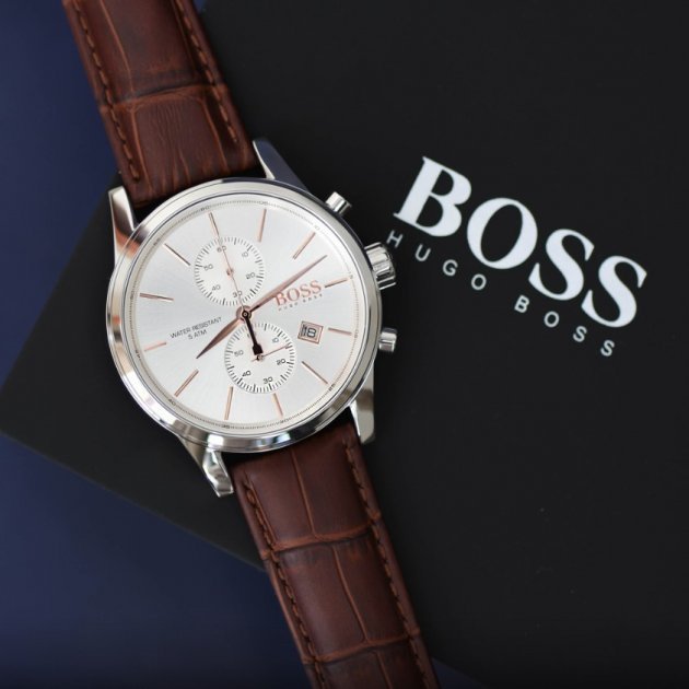 Hugo Boss Jet White Dial Brown Leather Strap Watch for Men - 1513280 Watches Hugo Boss   