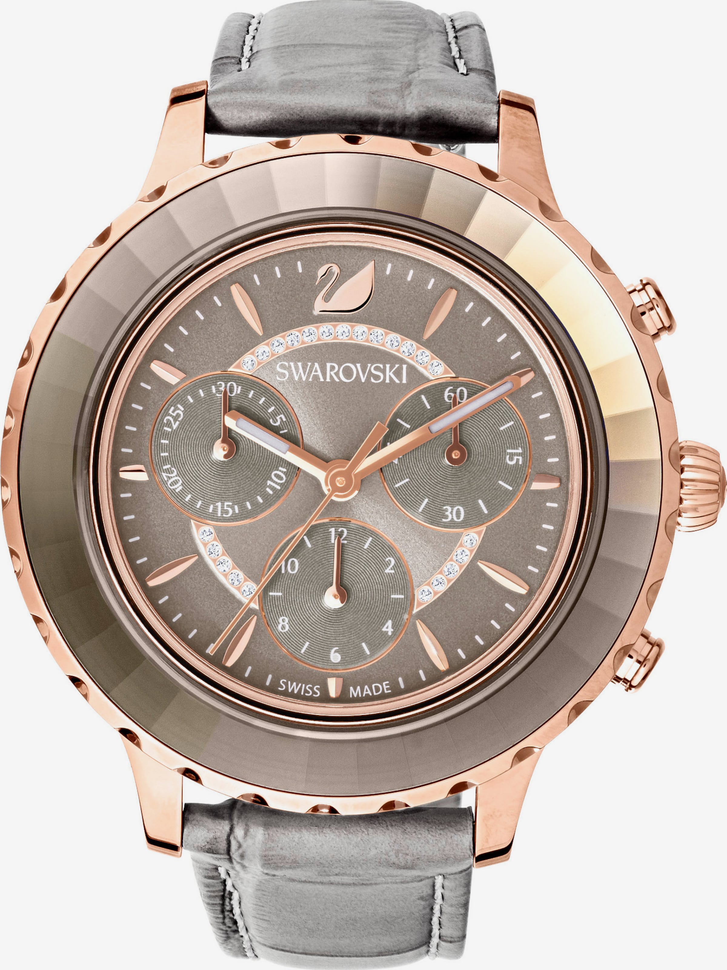 Swarovski Octea Lux Chrono Grey Dial Grey Leather Strap Watch for Women - 5452495 Watches Swarovski   
