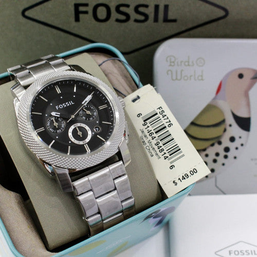 Fossil Machine Chronograph Black Dial Silver Steel Strap Watch for Men - FS4776 Watches Fossil   