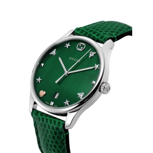 Gucci G-Timeless Mother of Pearl Green Dial Green Leather Strap Watch For Women - YA1264042 Watches Gucci   