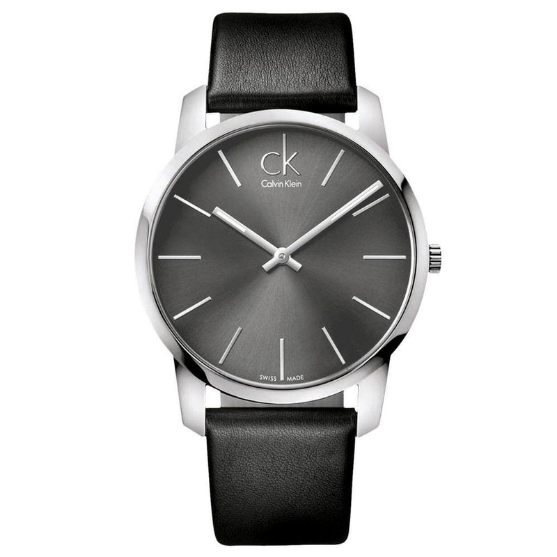 Calvin Klein City Black Dial Black Leather Strap Watch for Men - K2G21107 Watches Calvin Klein   