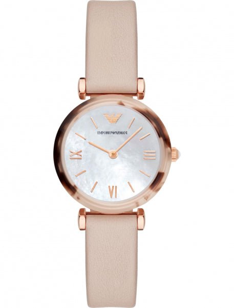 Emporio Armani Mother of Pearl Dial Beige Leather Strap Watch For Women - AR11004 Watches Emporio Armani   