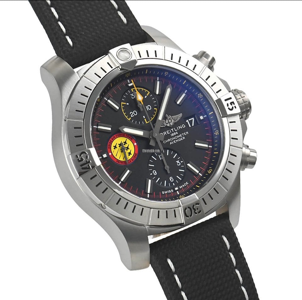 Breitling Avenger Chronograph 45mm Swiss Air Force Team Black Dial Black Nylon Strap Watch for Men - A133171A1B1X1 Watches Breitling   