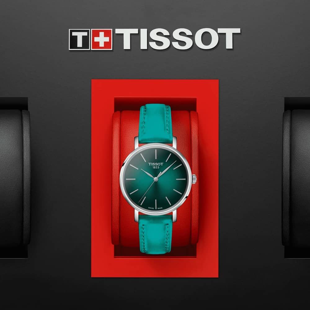 Tissot Everytime Lady Turquoise Dial Leather Strap Watch for Women - T143.210.17.091.00 Watches Tissot   