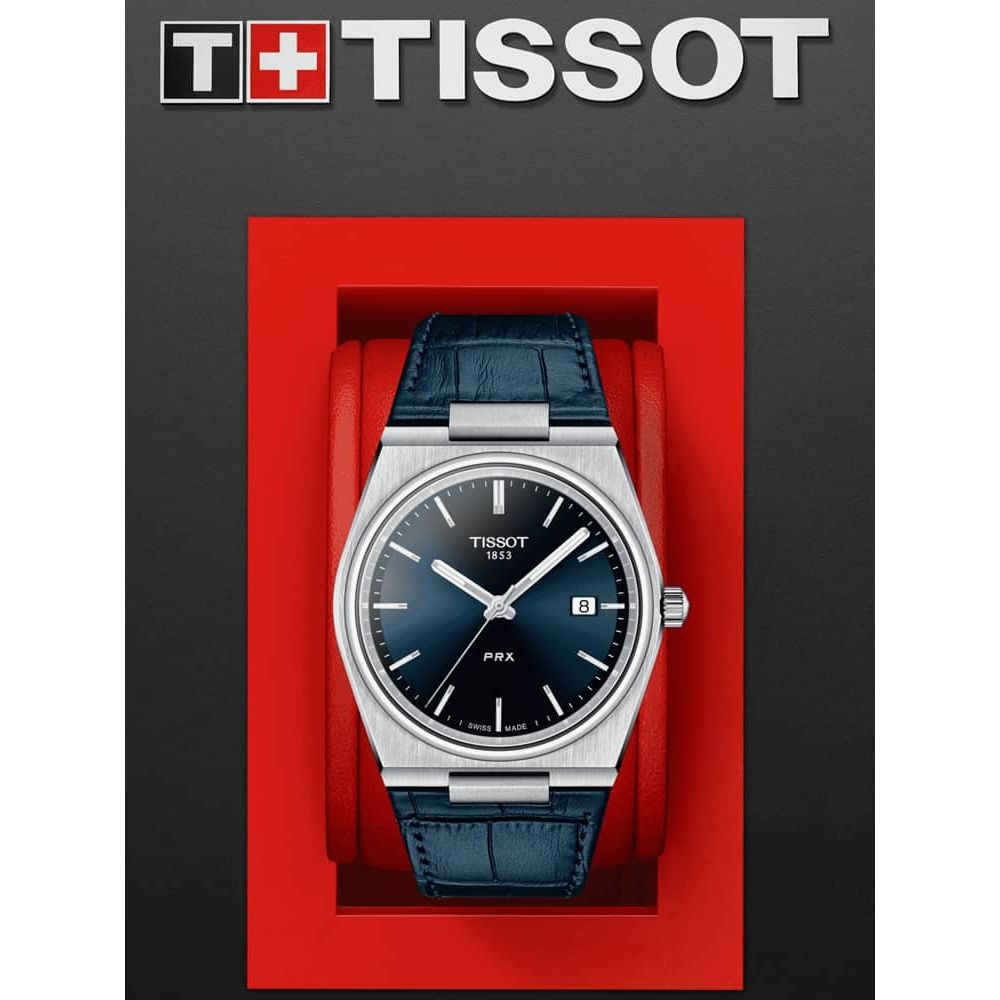 Tissot PRX Quartz Blue Dial Blue Leather Strap Watch for Men - T137.410.16.041.00 Watches Tissot   