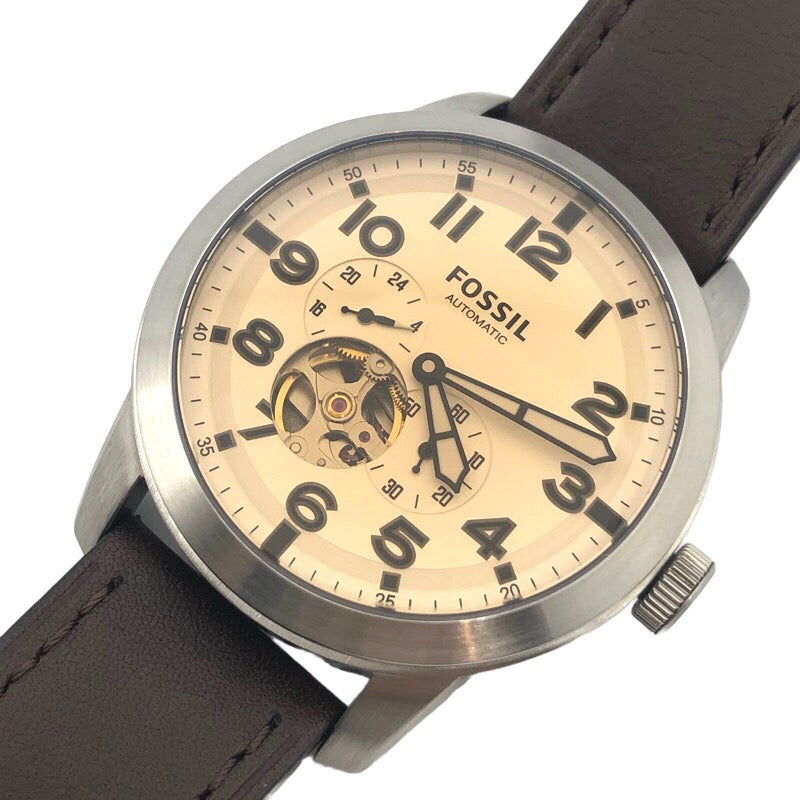 Fossil Pilot 54 Automatic Cream Dial Brown Leather Strap Watch for Men - ME3119 Watches Fossil   