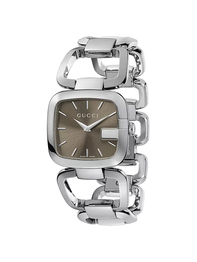 Gucci G Brown Square Brown Dial Silver Steel Strap Watch For Women - YA125402 Watches Gucci   