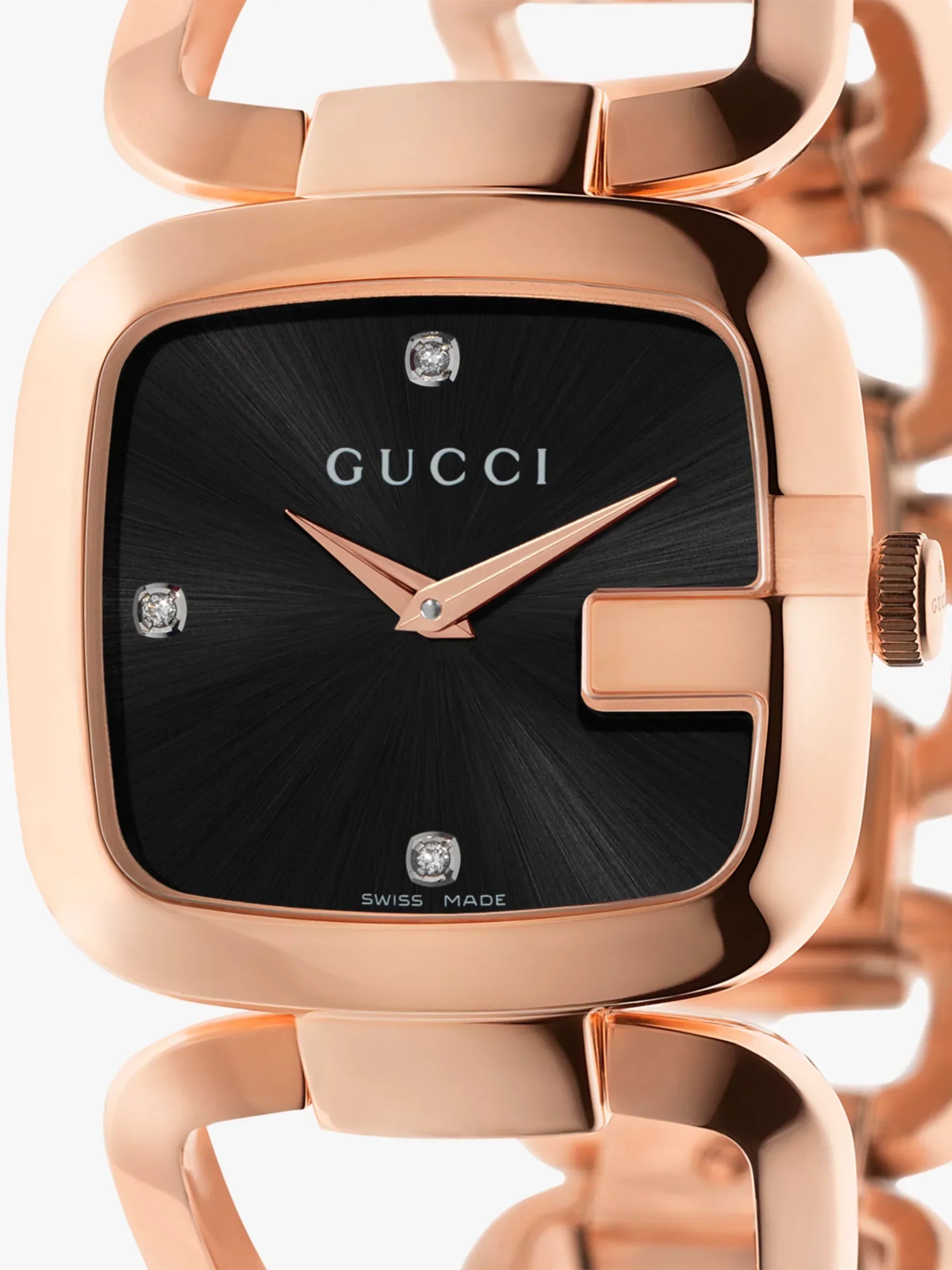 Gucci G Gucci Black Dial Rose Gold Steel Strap Watch For Women - YA125409 Watches Gucci   