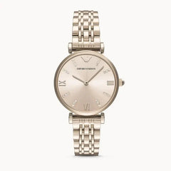 Emporio Armani T-Bar Gianni Rose Gold Dial Stainless Steel Watch For Women - AR11059 Watches Emporio Armani   