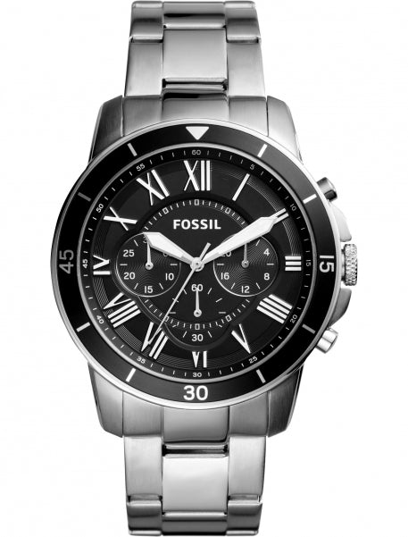 Fossil Grant Sport Chronograph Black Dial Silver Steel Strap Watch for Men - FS5236 Watches Fossil   