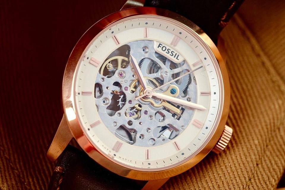 Fossil Townsman Automatic Skeleton White Dial Brown Leather Strap Watch for Men - ME3078 Watches Fossil   