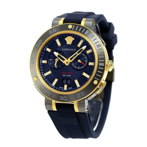 Versace V Extreme Chronograph Blue & Gold Tone Dial Blue Rubber Strap Watch for Men - VCN010017 Watches Versace   