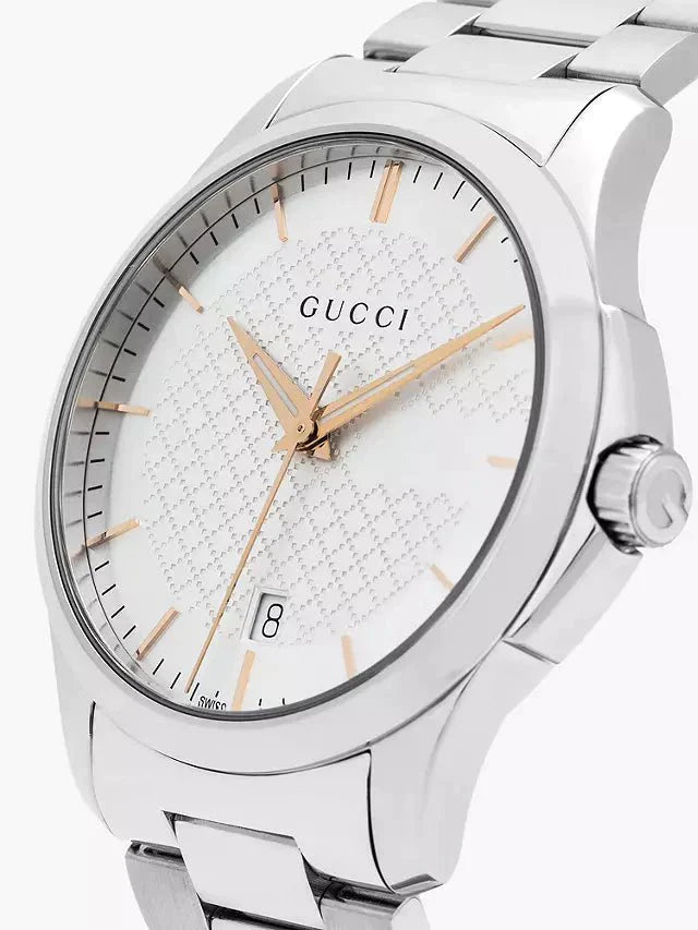 Gucci G Timeless Silver Dial Silver Steel Strap Unisex Watch - YA126442 Watches Gucci   