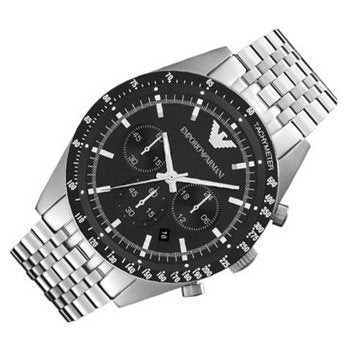 Emporio Armani Tazio Chronograph Black Dial Silver Stainless Steel Watch For Men - AR5988 Watches Emporio Armani   