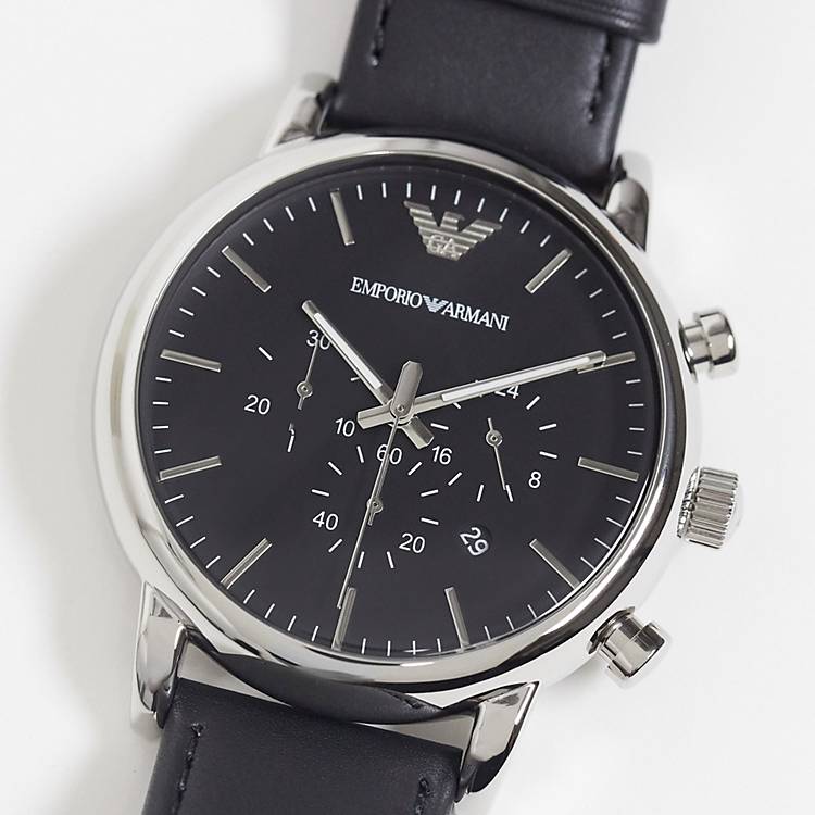 Emporio Armani Luigi Chronograph Black Dial Black Leather Watch For Men - AR1828 Watches Emporio Armani   