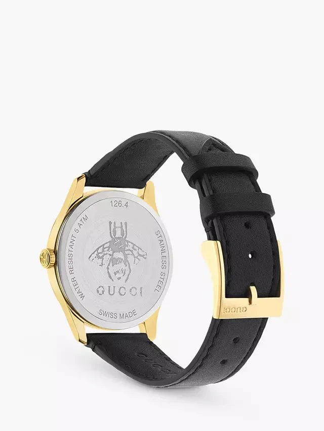 Gucci G-Timeless Mother of Pearl Dial Black Leather Strap Watch For Women - YA1264044 Watches Gucci   