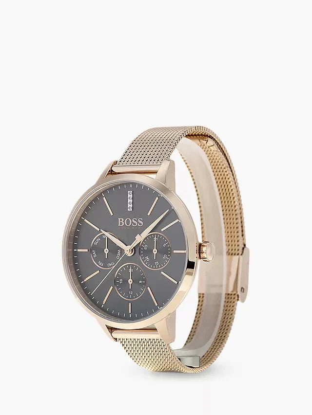 Hugo Boss Symphony Grey Dial Gold Mesh Bracelet Watch for Women - 1502424 Watches Hugo Boss   