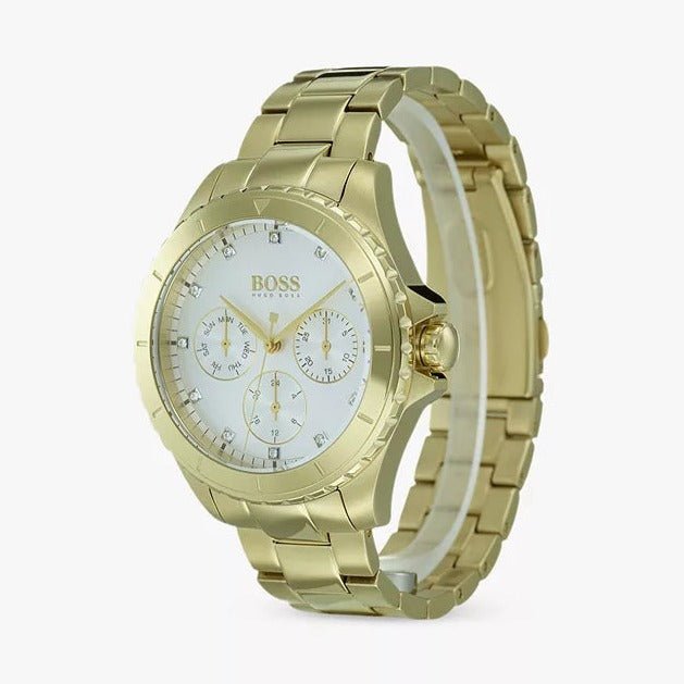 Hugo Boss Premiere White Dial Gold Steel Strap Watch for Women - 1502445 Watches Hugo Boss   