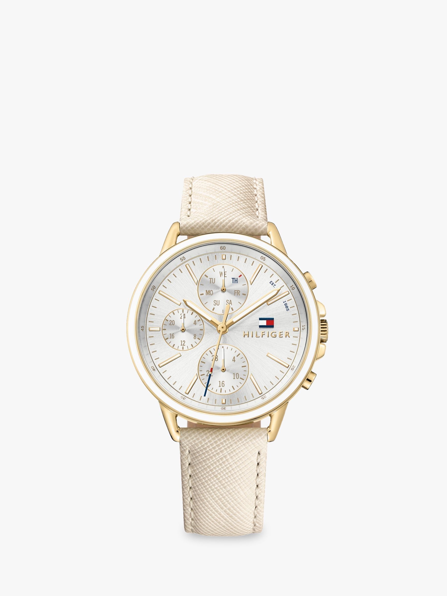 Tommy Hilfiger Carly Silver Dial Cream Leather Strap Watch for Women - 1781790 Watches Tommy Hilfiger   