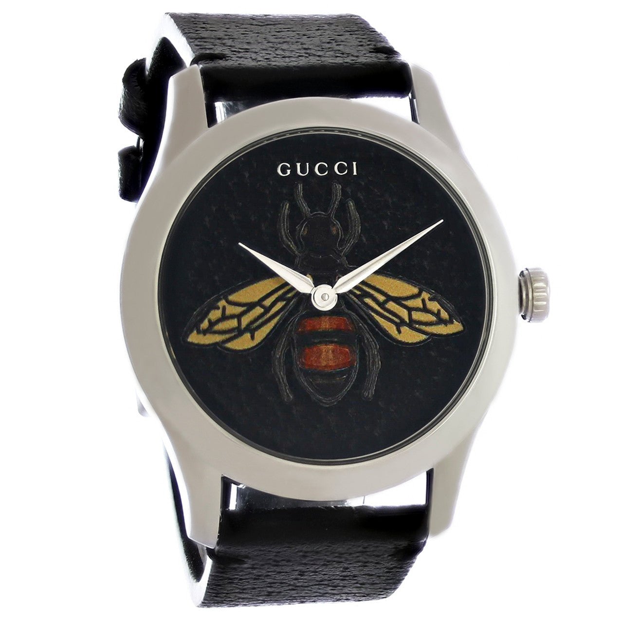 Gucci G Timeless Bee Black Dial Black Leather Watch For Women - YA1264067 Watches Gucci   