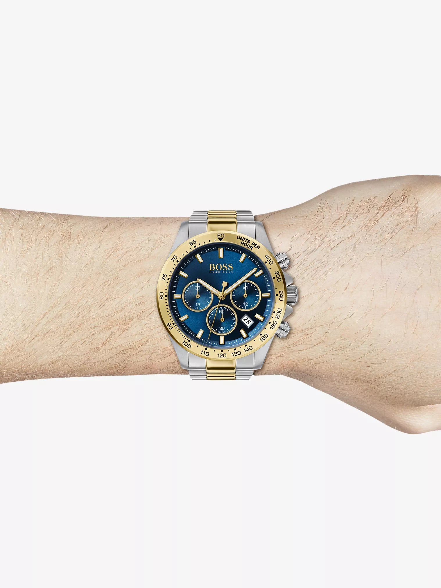 Hugo Boss Hero Blue Dial Two Tone Steel Strap Watch for Men - 1513767 Watches Hugo Boss   