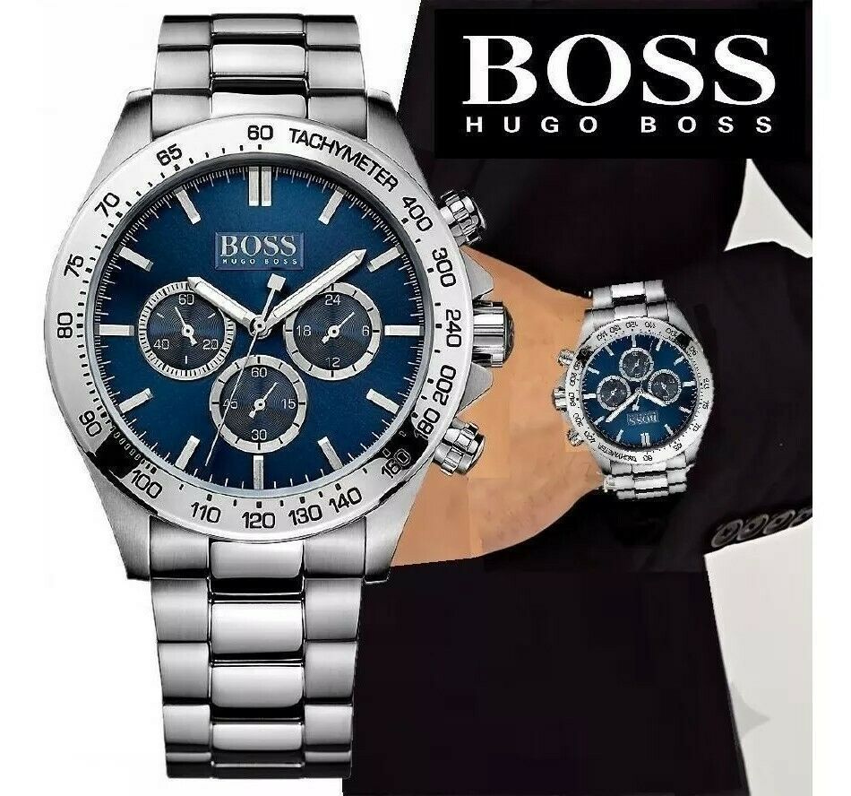 Hugo Boss Ikon Blue Dial Silver Steel Strap Watch for Men - 1512963 Watches Hugo Boss   