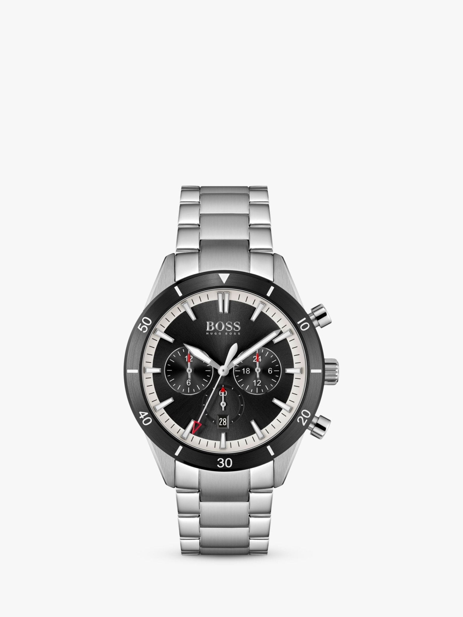 Hugo Boss Santiago Black Dial Silver Steel Strap Watch for Men - 1513862 Watches Hugo Boss   