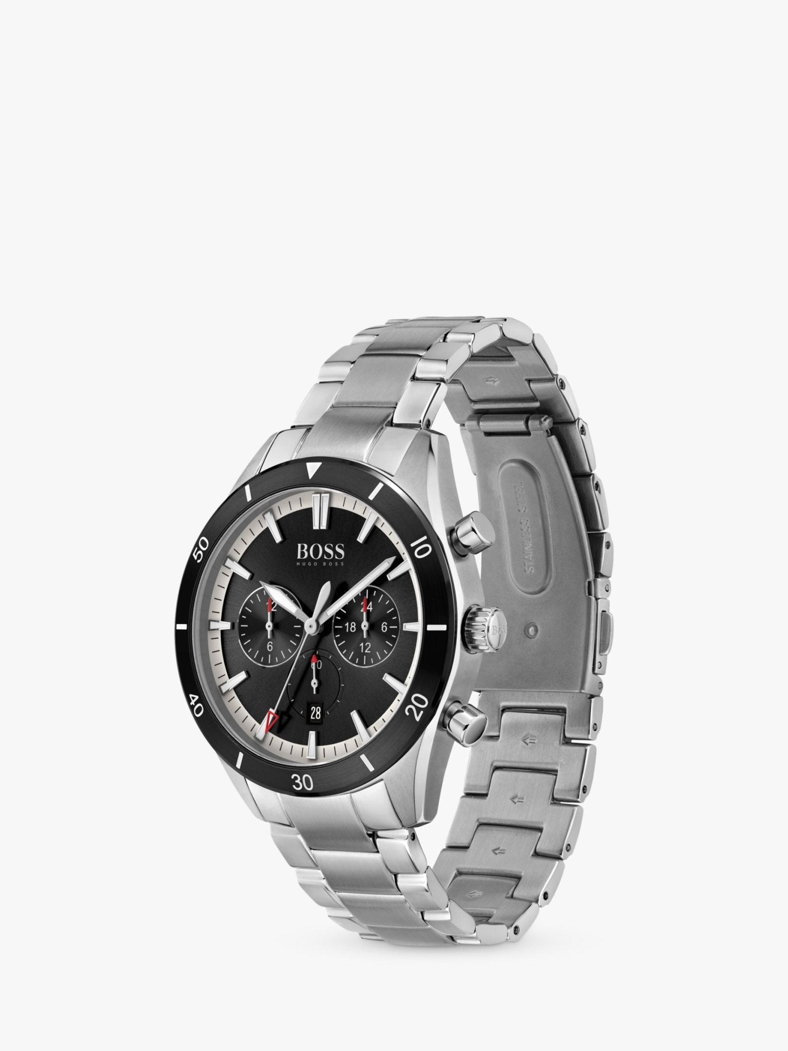 Hugo Boss Santiago Black Dial Silver Steel Strap Watch for Men - 1513862 Watches Hugo Boss   