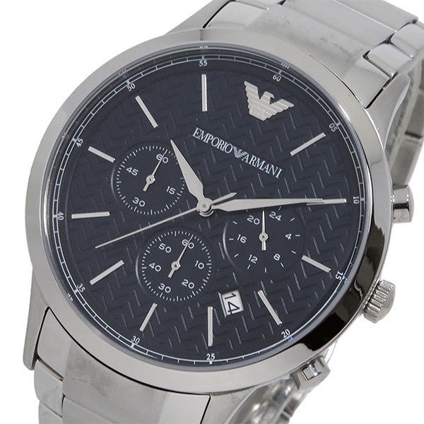 Emporio Armani Renato Chronograph Blue Dial Silver Stainless Steel Watch For Men - AR2486 Watches Emporio Armani   