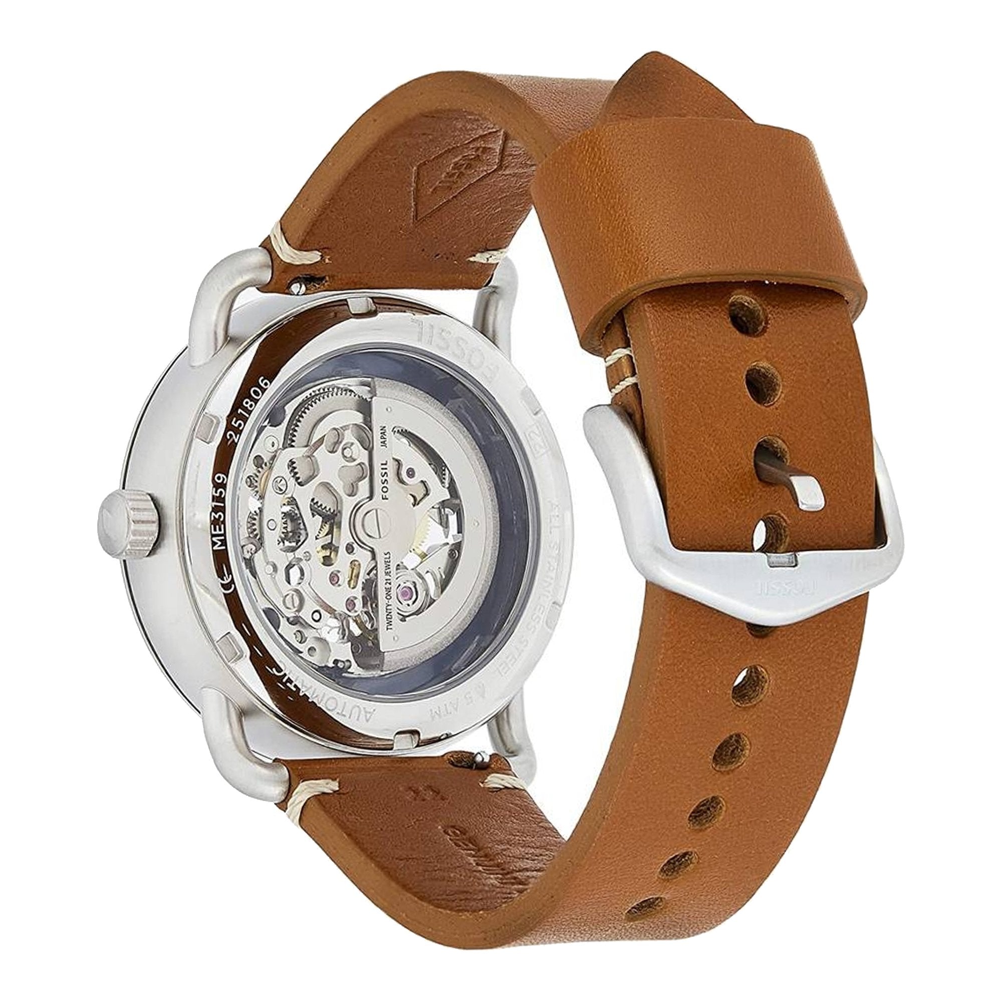 Fossil Commuter Automatic Skeleton Blue Dial Brown Leather Strap Watch for Men - ME3159 Watches Fossil   