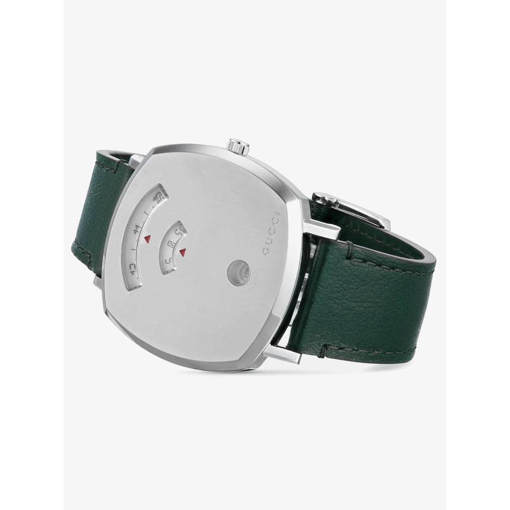 Gucci Grip Silver Dial Green Leather Strap Unisex Watch - YA157412 Watches Gucci   