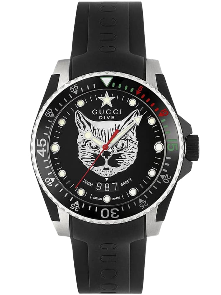 Gucci Dive Feline Black Dial Black Rubber Strap Watch For Men - YA136320 Watches Gucci   