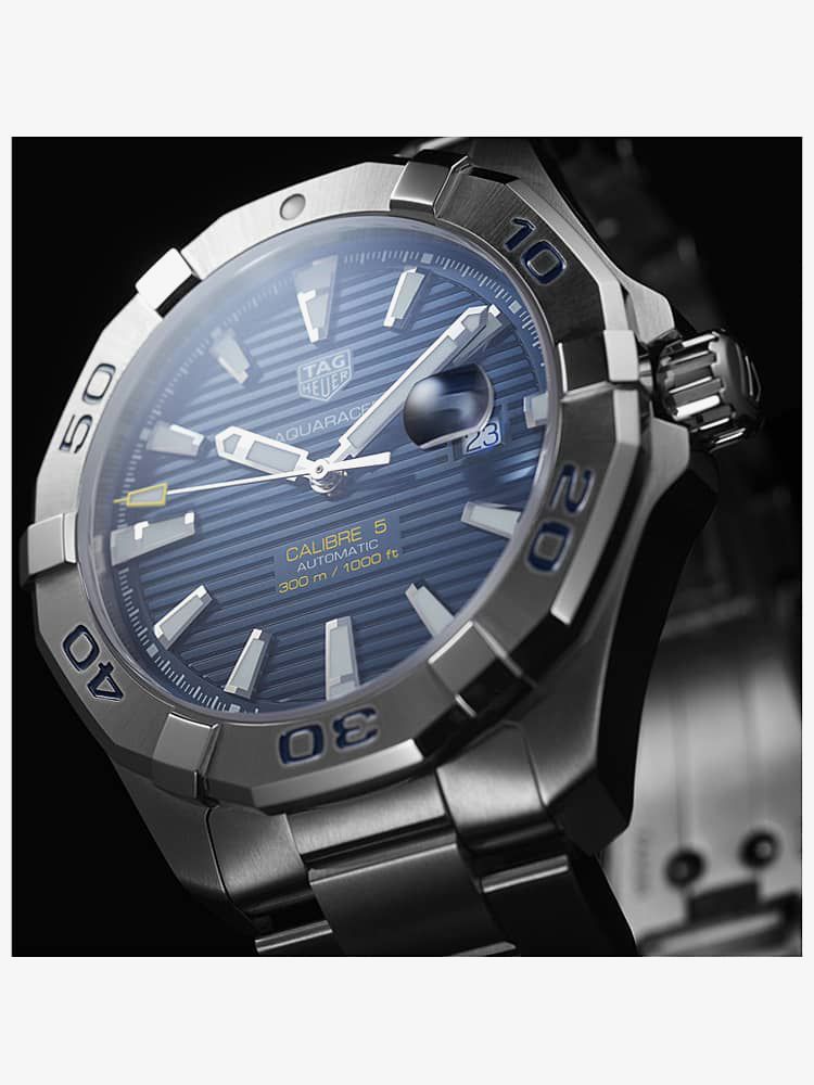 Tag Heuer Aquaracer Calibre 5 Automatic Blue Dial Silver Steel Strap Watch for Men - WAY2012.BA0927 Watches Tag Heuer   
