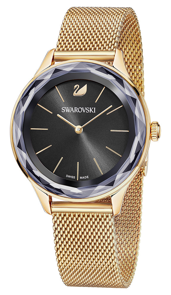 Swarovski Octea Nova Black Dial Rose Gold Mesh Bracelet Watch for Women - 5430424 Watches Swarovski   