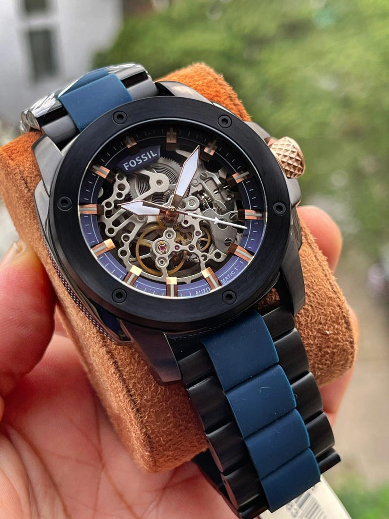 Fossil Modern Machine Automatic Skeleton Blue Dial Two Tone Steel Strap Watch for Men - ME3133 Watches Fossil   