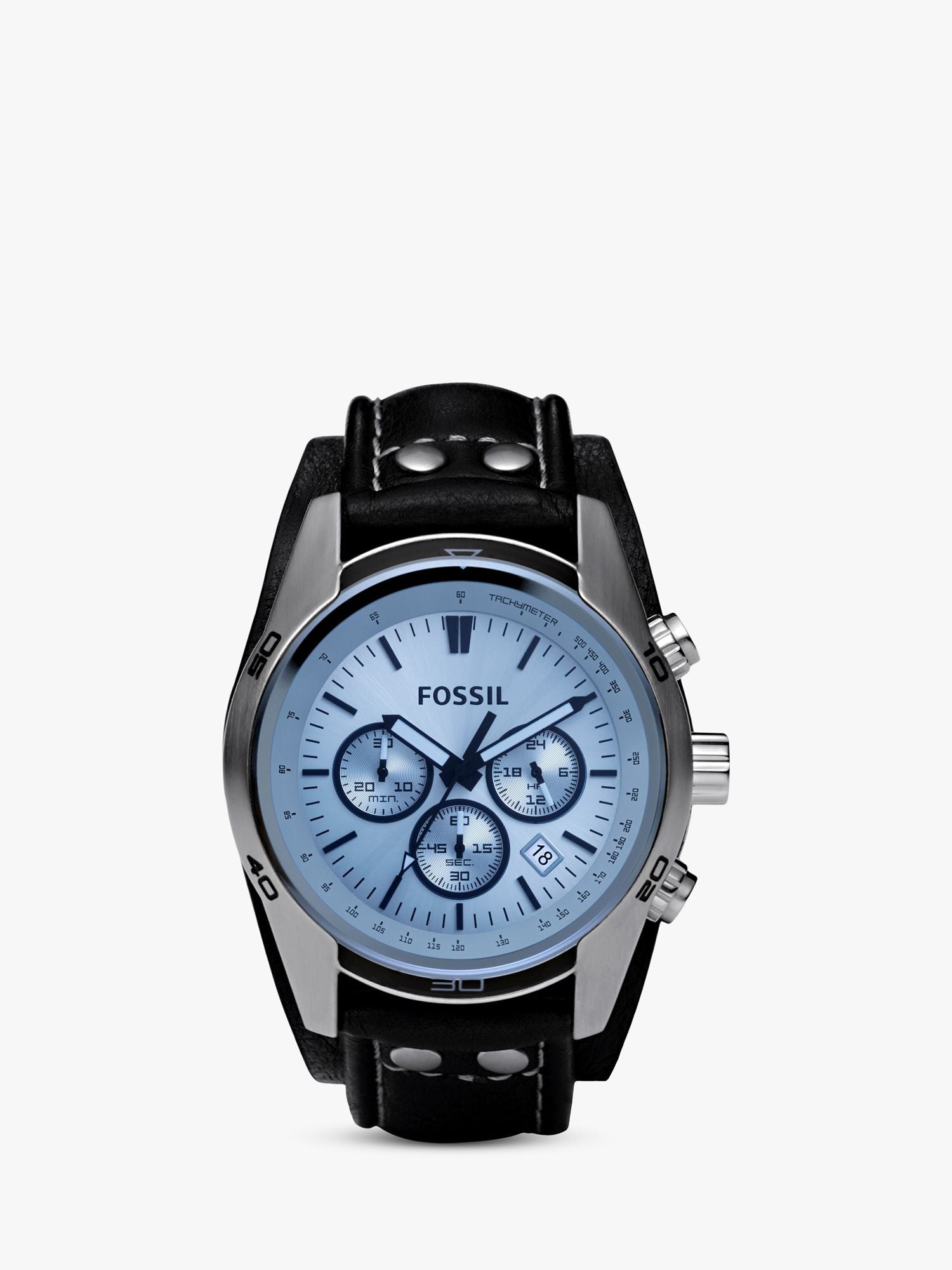 Fossil Coachman Chronograph Blue Dial Black Leather Strap Watch for Men - CH2564 Watches Fossil   