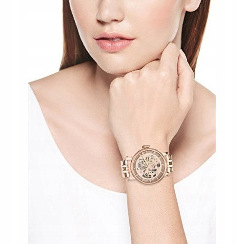 Fossil Boyfriend Automatic Skeleton Rose Gold Dial Rose Gold Steel Strap Watch for Women - ME3065 Watches Fossil   