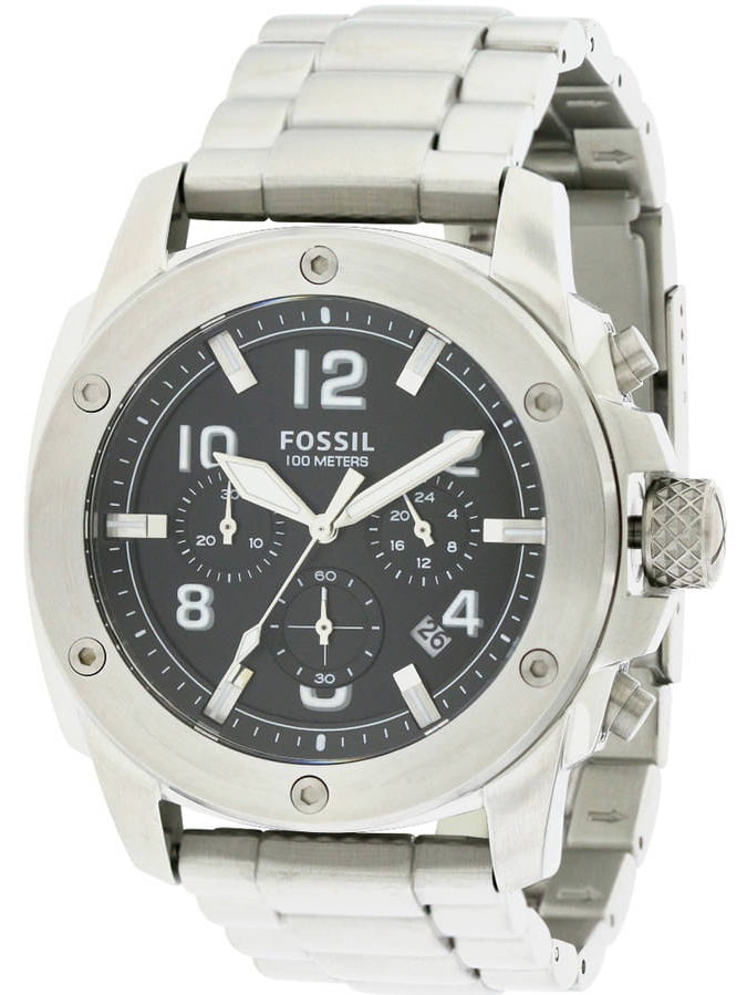 Fossil Modern Machine Black Dial Silver Steel Strap Watch for Men - FS4926 Watches Fossil   