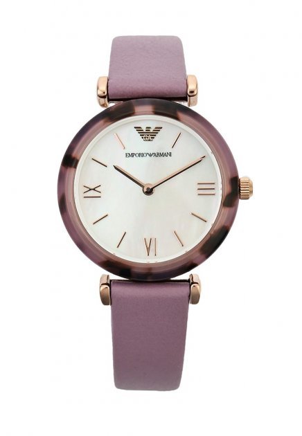 Emporio Armani Gianni Mother of Pearl Dial Purple Leather Strap Watch For Women - AR11003 Watches Emporio Armani   