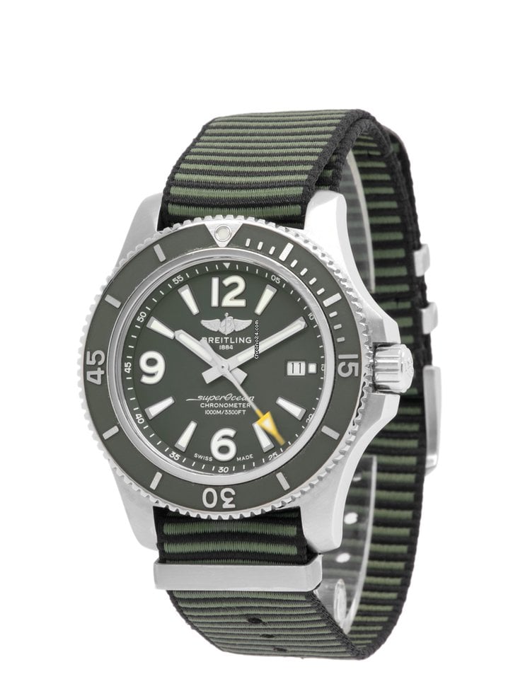 Breitling Superocean Automatic 44mm Outerknown Green Dial Green Nylon Strap Watch for Men - A17367A11L1W1 Watches Breitling   