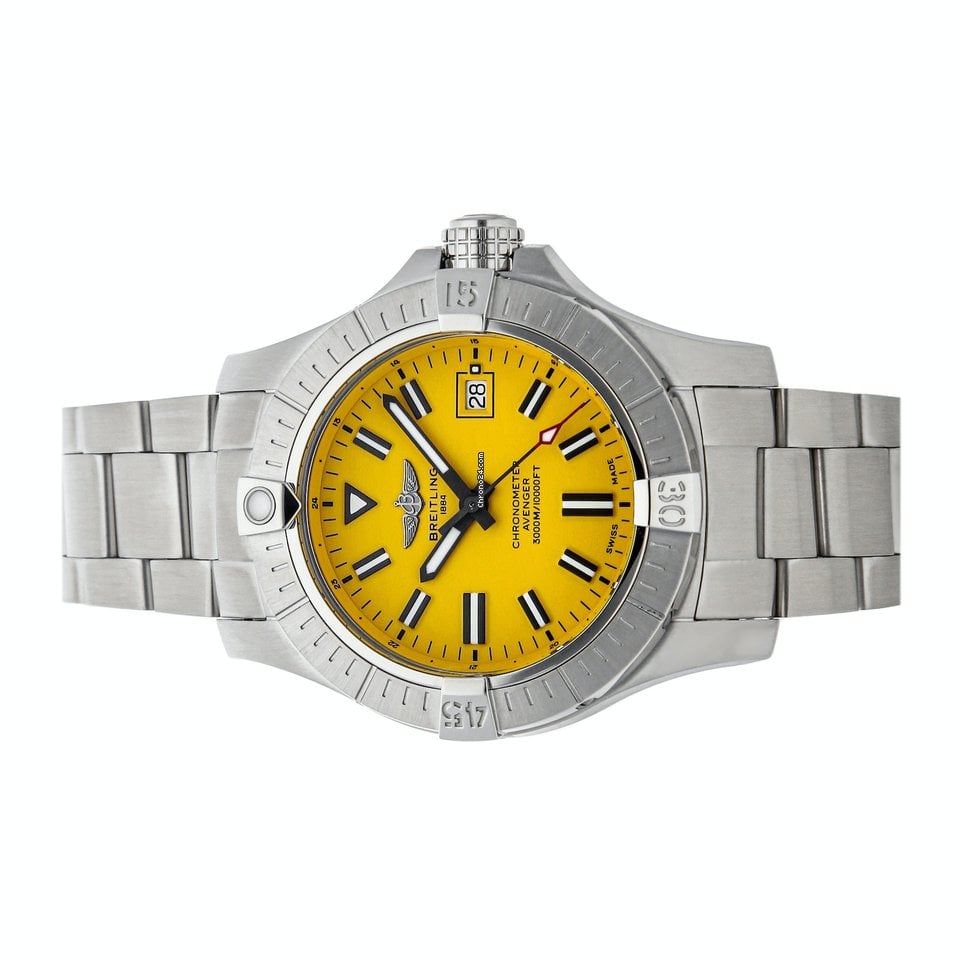 Breitling Avenger Automatic 45mm Seawolf Yellow Dial Silver Steel Strap Strap Watch for Men - A17319101/1A1 Watches Breitling   