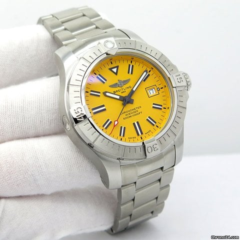 Breitling Avenger Automatic 45mm Seawolf Yellow Dial Silver Steel Strap Strap Watch for Men - A17319101/1A1 Watches Breitling   