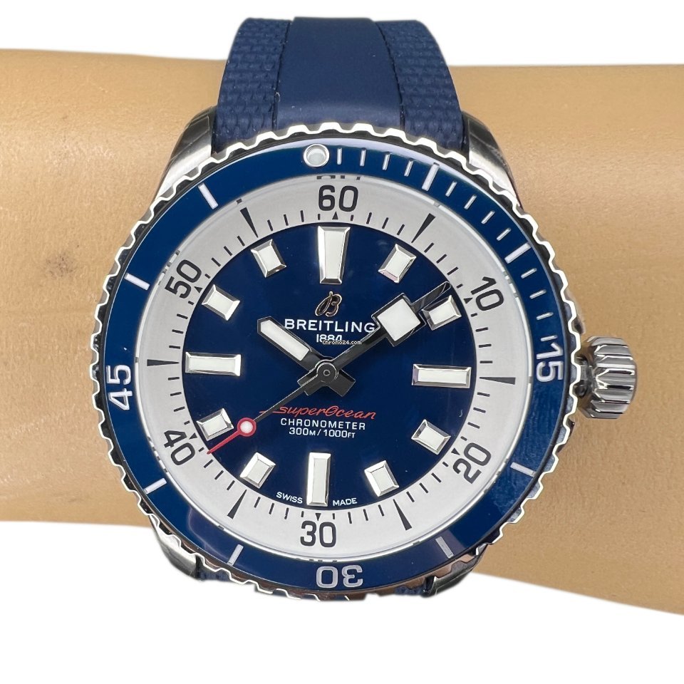 Breitling Superocean Automatic 42mm Blue Dial Blue Rubber Strap Watch for Men - A17375E71C1S1 Watches Breitling   