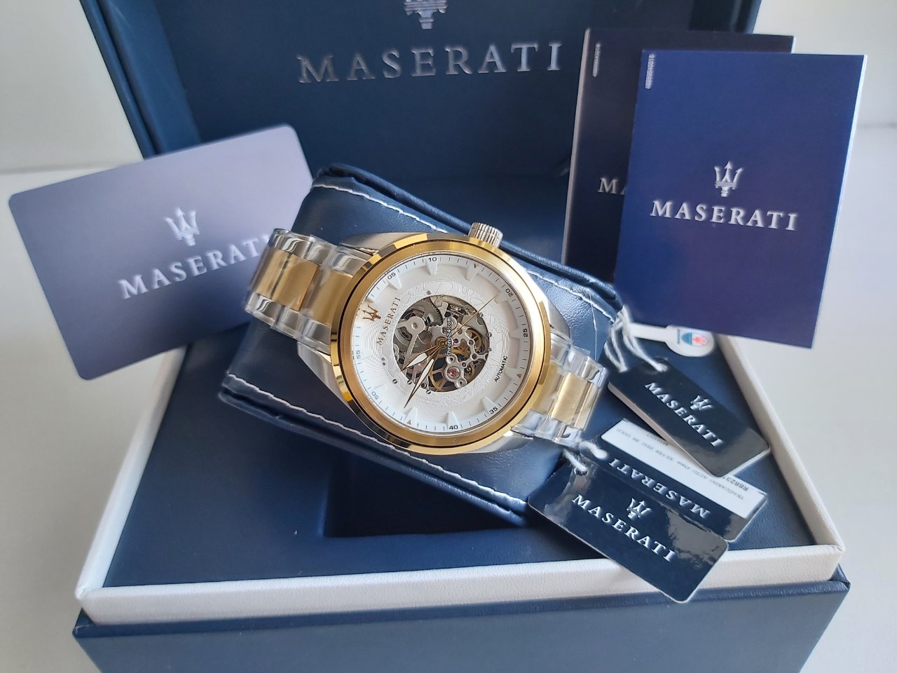 Maserati Traguardo Automatic White Skeleton Dial Stainless Steel Watch For Men - R8823112003 Watches Maserati   