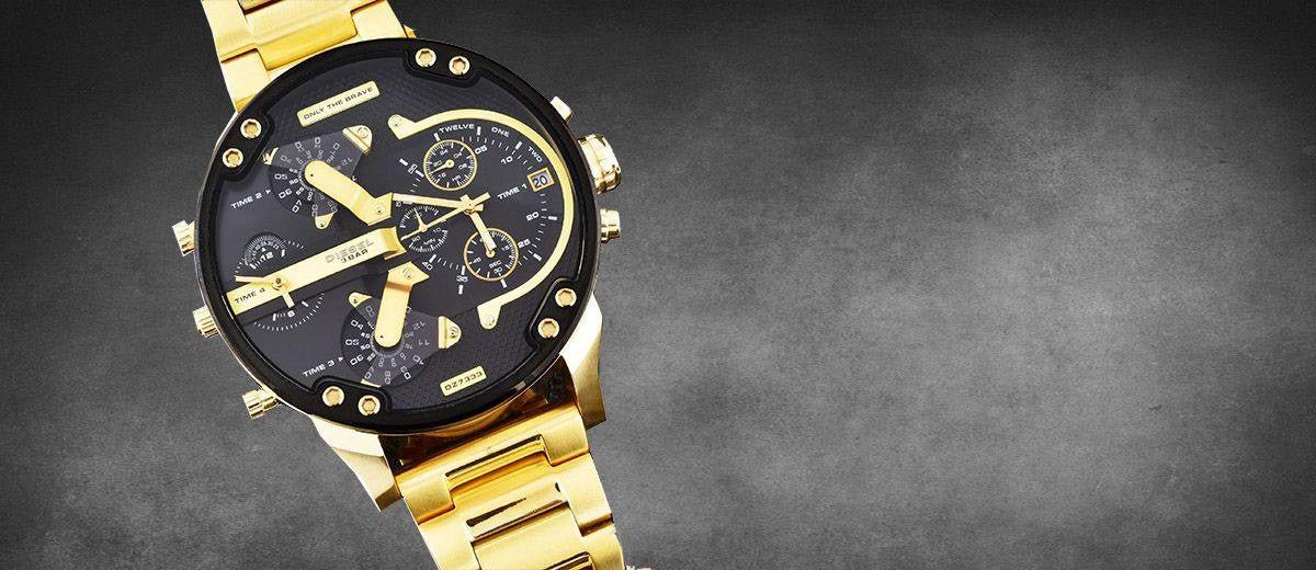Diesel Mr Daddy 2.0 Black Dial Gold Stainless Steel Watch For Men - DZ7333 Watches Diesel   