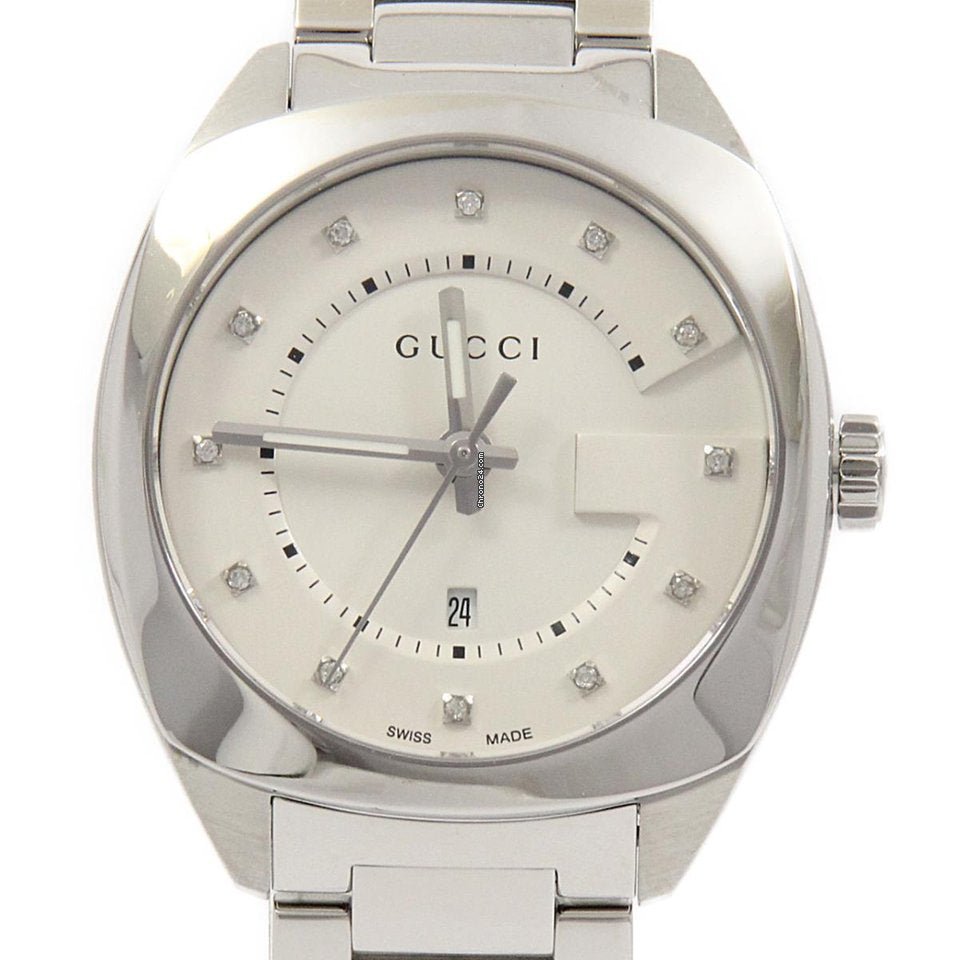 Gucci GG2570 Diamond White Dial Silver Steel Strap Watch For Women - YA142403 Watches Gucci   